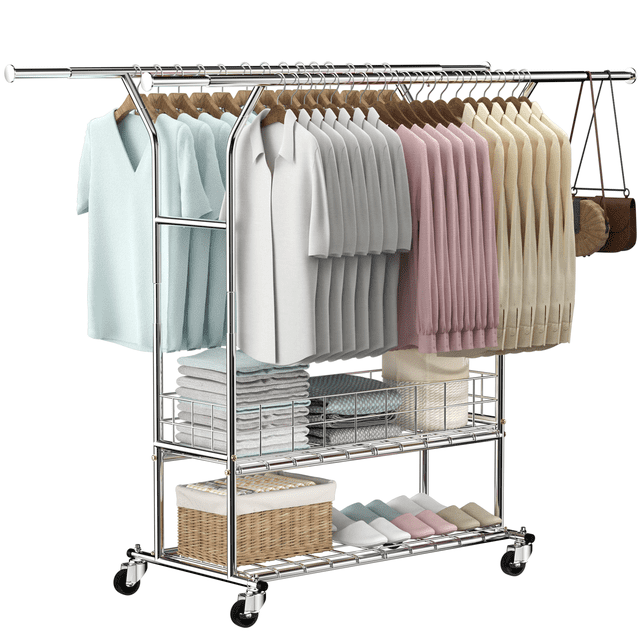 Clothes Rack Heavy Duty Rolling Clothing Rack with Wheels Load 625 LBS ...