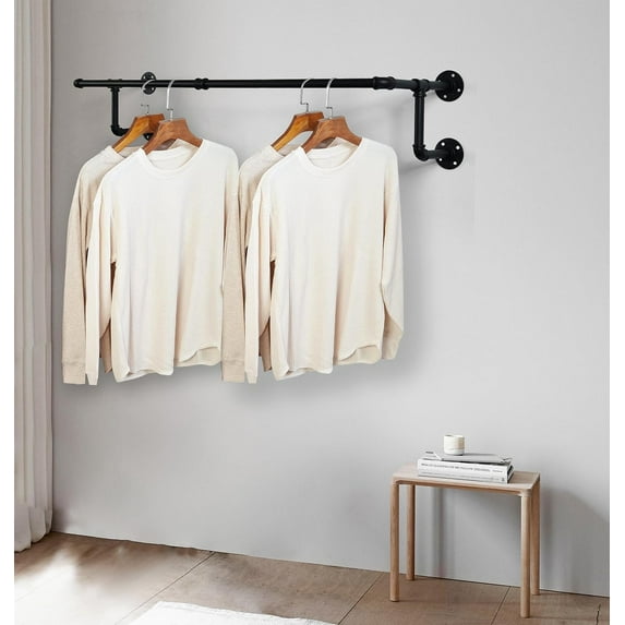 Clothes Rack, Industrial Wall Pipe Clothing Rack for Hanging Clothes ...