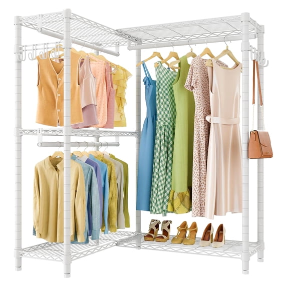 Sytorage Rack Layout Clothes Rack,L-shaped Corner Garment Rack,Heavy-Duty Metal Closet ...