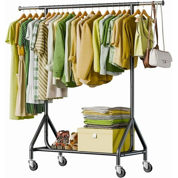 Clothes Rack Load 450 LBS, Heavy Duty Garment Rack, Standing Rolling ...