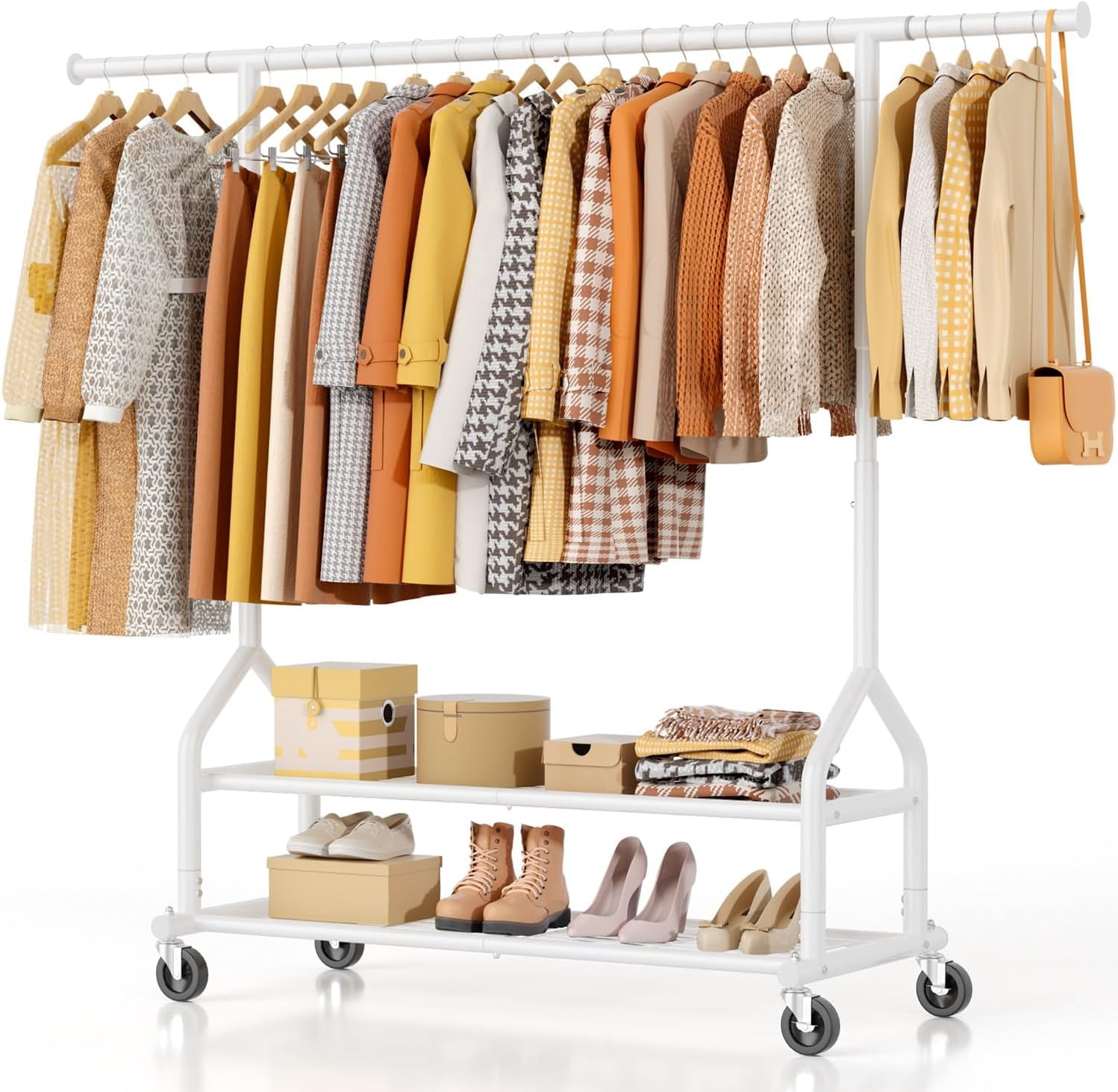 Clothes Rack Load 556 LBS, Rolling Clothing Rack With Shelves, Height ...