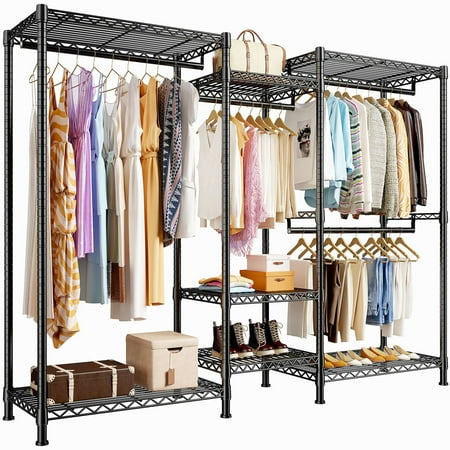 Clothes Rack Loads 725LBS, Heavy Duty Closet Garment Rack 13.9″ D x 70.6″ W x 77″ H，Black