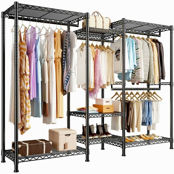 Clothes Rack Loads 725LBS, Heavy Duty Closet Garment Rack 13.9" D x 70.6" W x 77" H，Black