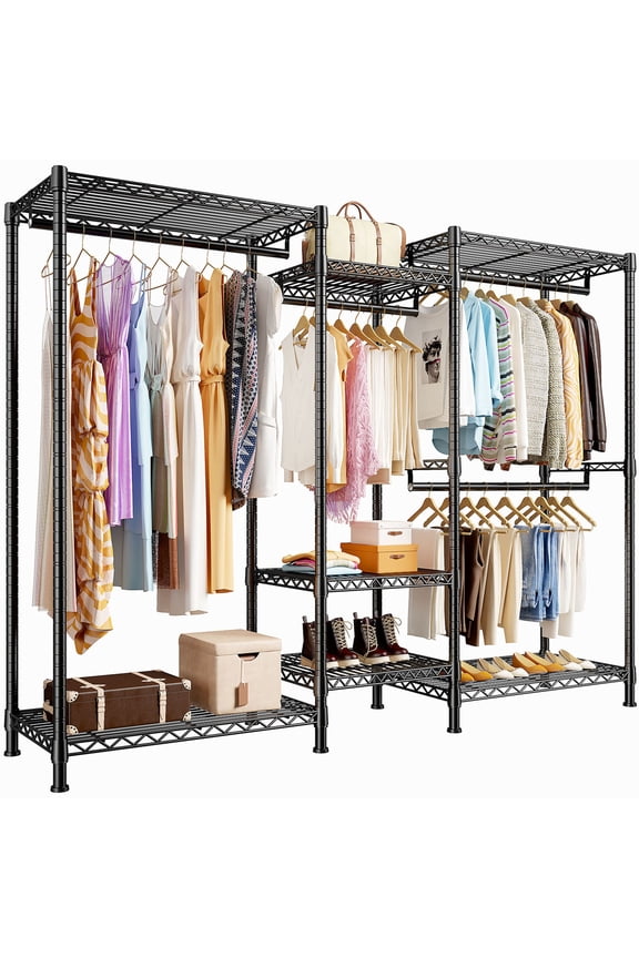 Clothes Rack Loads 725LBS, Heavy Duty Closet Garment Rack 13.9" D x 70.6" W x 77" H,Black