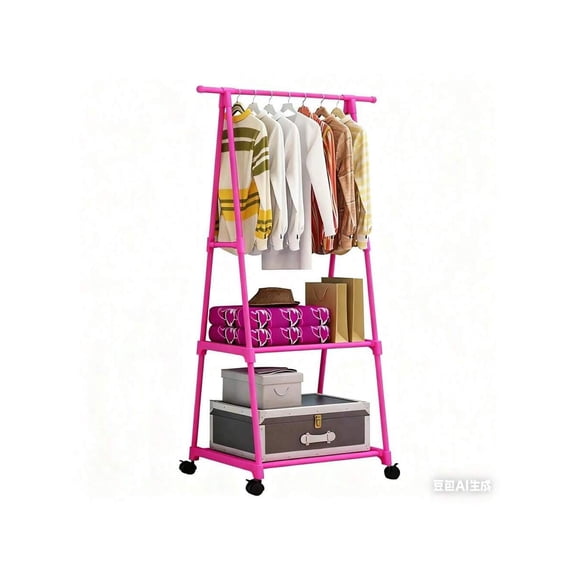 Clothes Rack On Wheels, Triangle Rolling Garment Rack with 2 Tiers，Portable Coat Laundry Hanger for Home Office Dorm White - Perfect Gift For2026