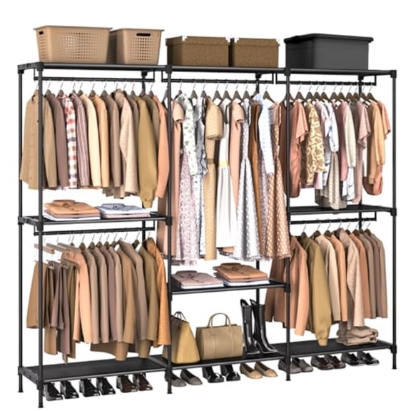Clothes Rack Portable Closet 80.7 Inch Extra Large Capacity Wardrobe Closet Clothes Storage Organizer with Shelves and 5 Hanging Rods Easy to Assembly Black PCT036B01