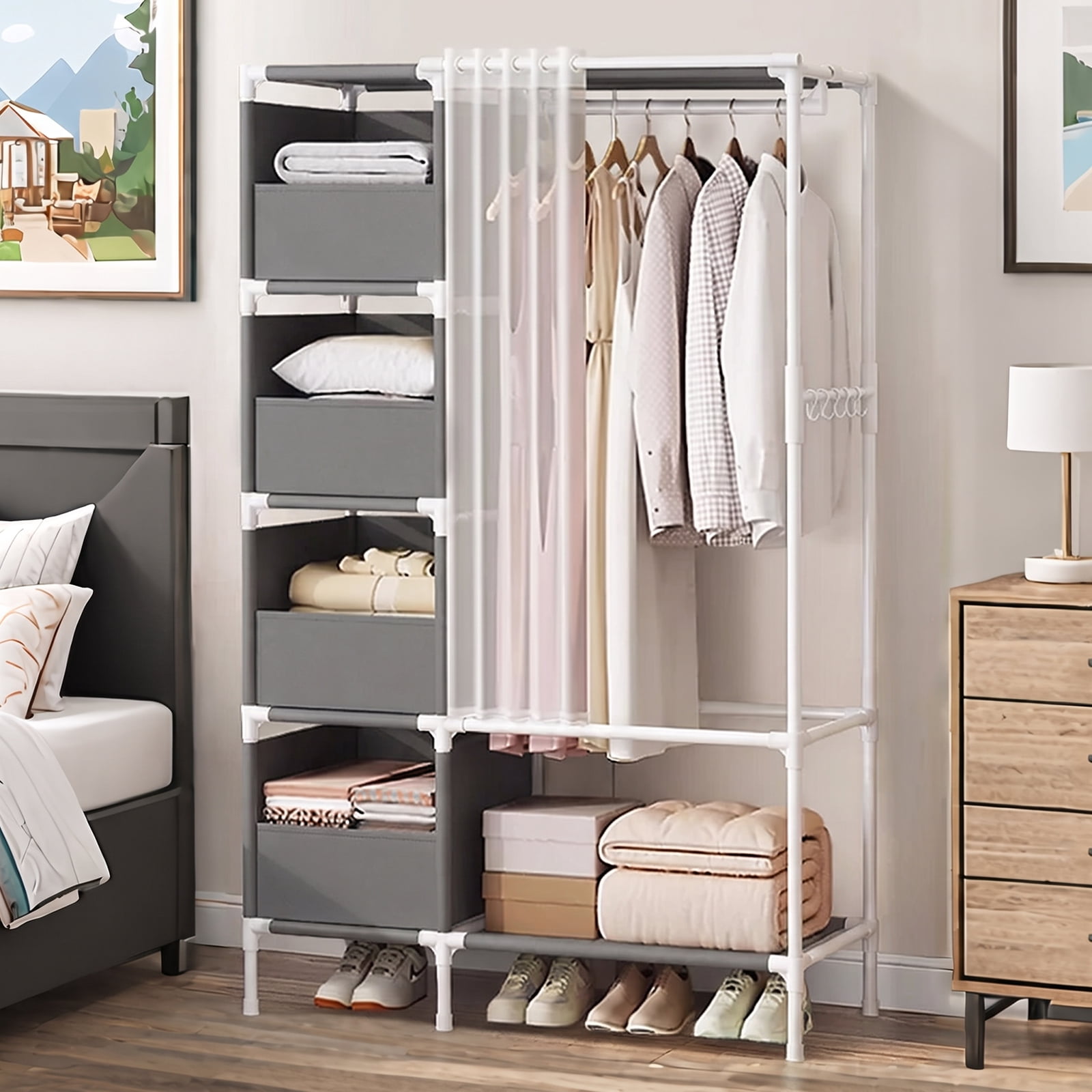 Clothes Rack, Portable Closet, Freestanding Closet Organizer with ...