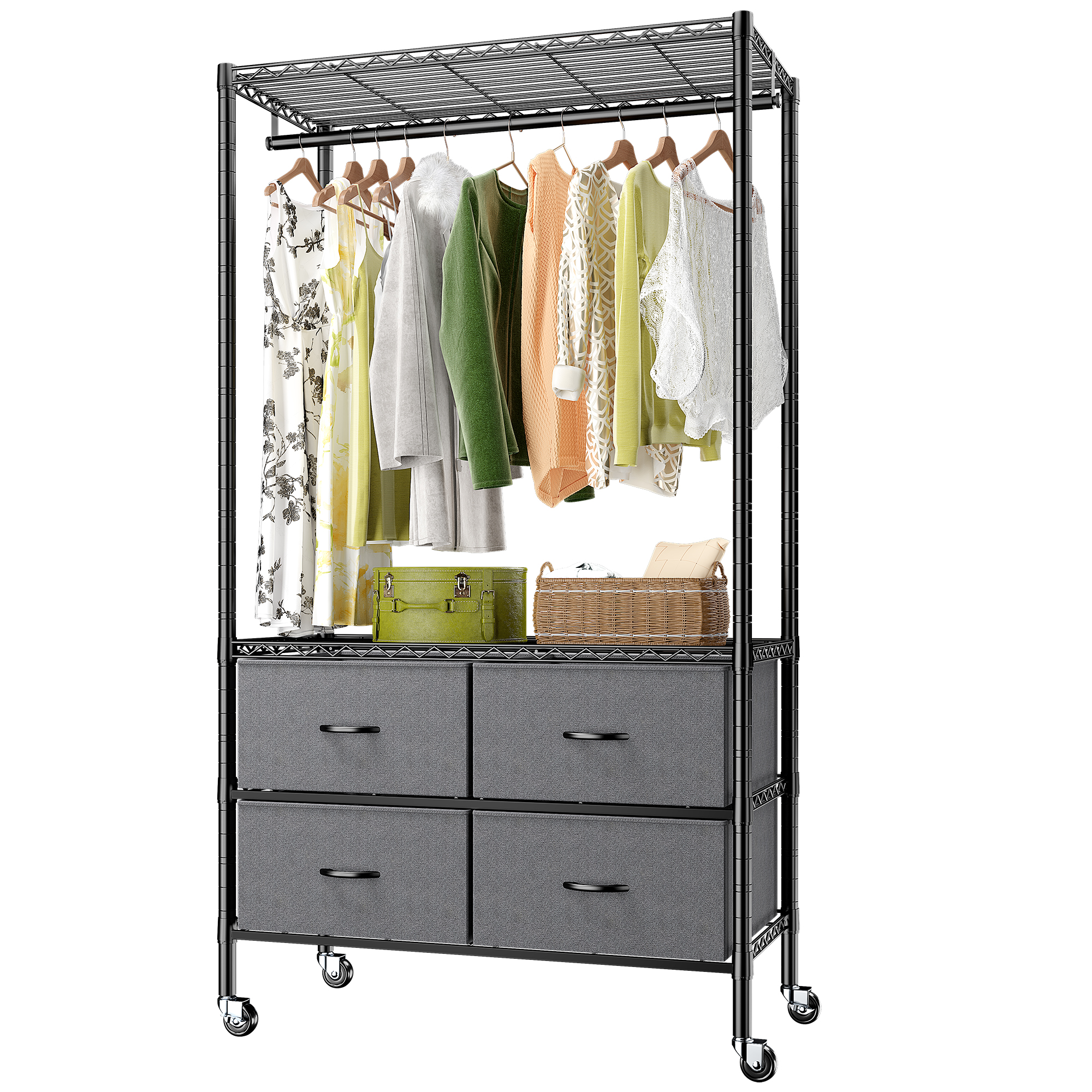 Mainstays Adjustable Rolling Corner Garment Rack, Metal Chrome and