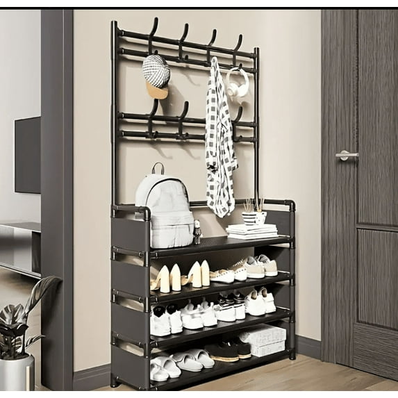 Clothes Rack Shoe Rack Stainless Steel Wardrobe Space Suitable for Bedroom, Entryway, and More