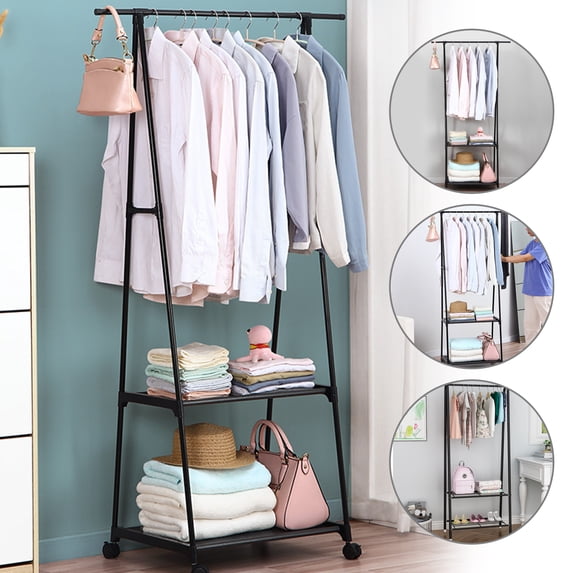 Clothes Rack, Small Metal Garment Rack with Shelves for Bedroom Rolling Clothing rRack for Hanging Clothes
