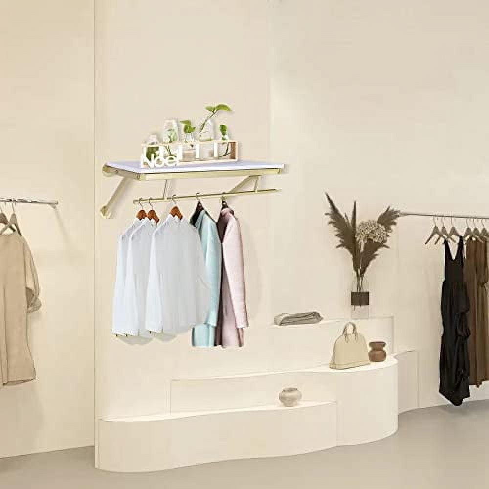 Clothes Rack with Top Shelf, Wall Mounted Clothes Rack Detachable Multi ...