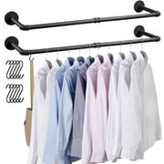 BEAMNOVA Clothes Rack Wall Mounted, 41.7" Industrial Pipe Wall Mount Clothing Rack, Space Saver Hanging Pipe Clothes Rack, Heavy Duty Garment Racks for Laundry Room, Closet Storage (2 Pack)