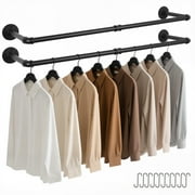 2Pack Industrial Pipe Clothes Rack, 41.7"L Wall Mounted Clothing Rack, Heavy Duty Metal Hanging Garment Racks