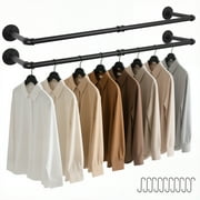 2Pack Industrial Pipe Clothes Rack, 41.7"L Wall Mounted Clothing Rack, Heavy Duty Metal Hanging Garment Racks