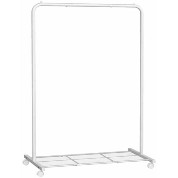 Clothes Rack with Wheels, Clothing Rack for Hanging Clothes, 25.4 mm Metal Garment Rack with Dense Mesh Storage Shelf, 110 lb Load Capacity, 2 Brakes, Cloud White UHSR025W01