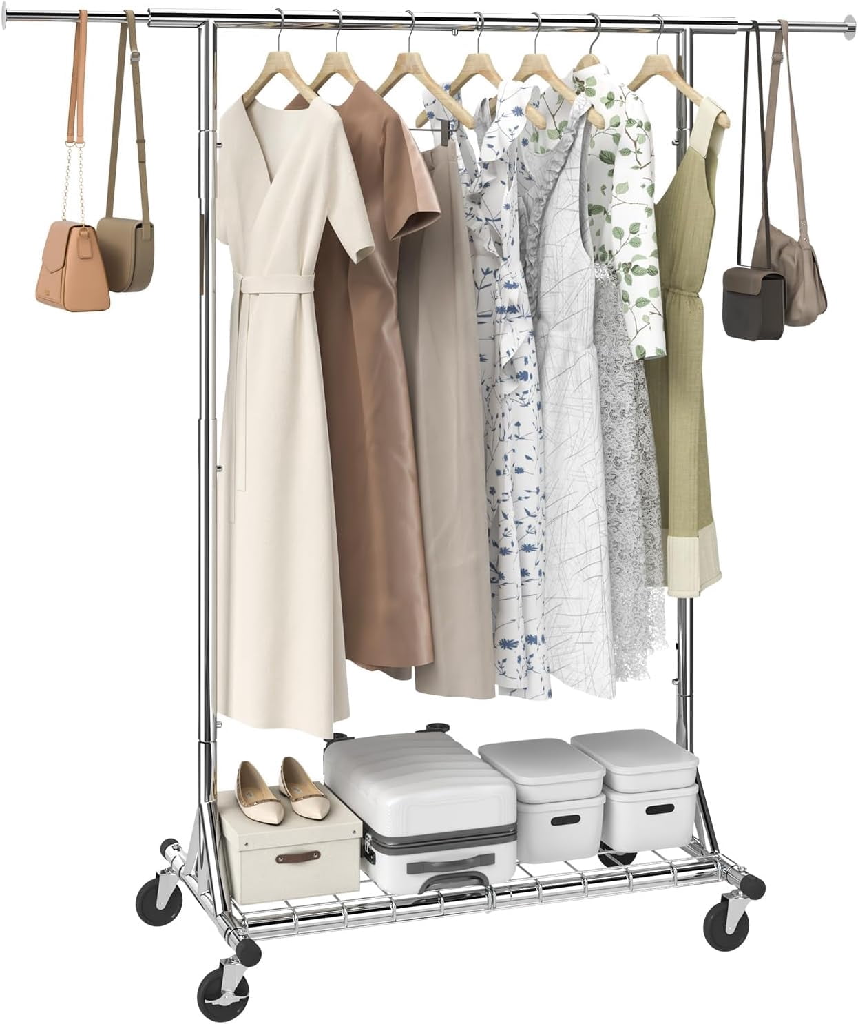 Clothes Rack with Wheels, Heavy Duty Clothing Garment Rack, Commercial