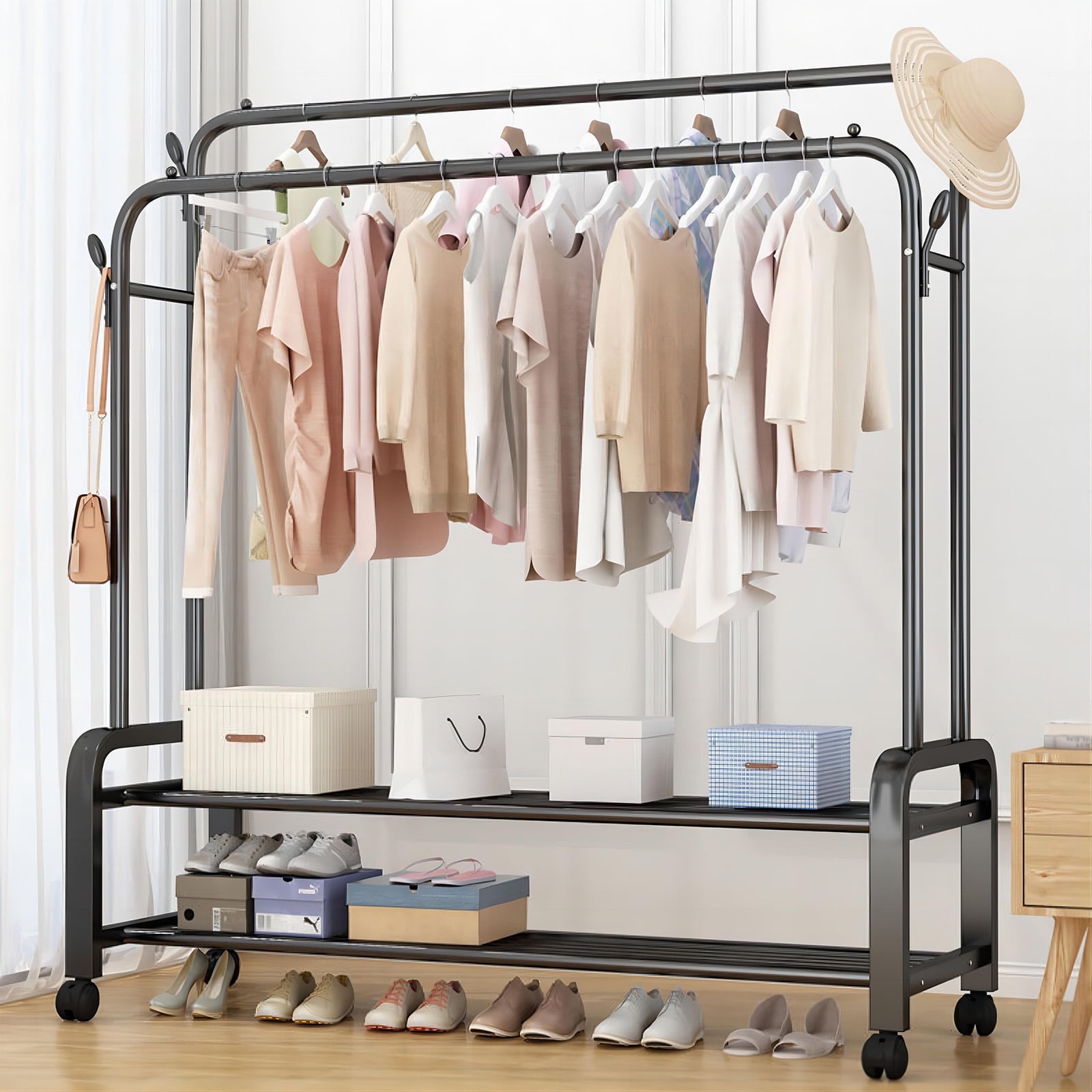 YIYIBYUS Gold Iron Freestanding Industrial Pipe Clothes Rack