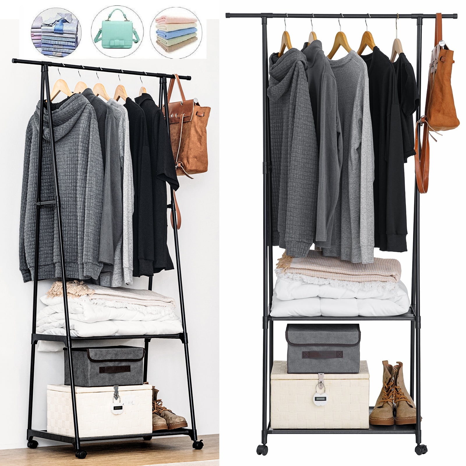 Clothes Rack on Wheels, Stainless Steel Rolling Garment Rack with with