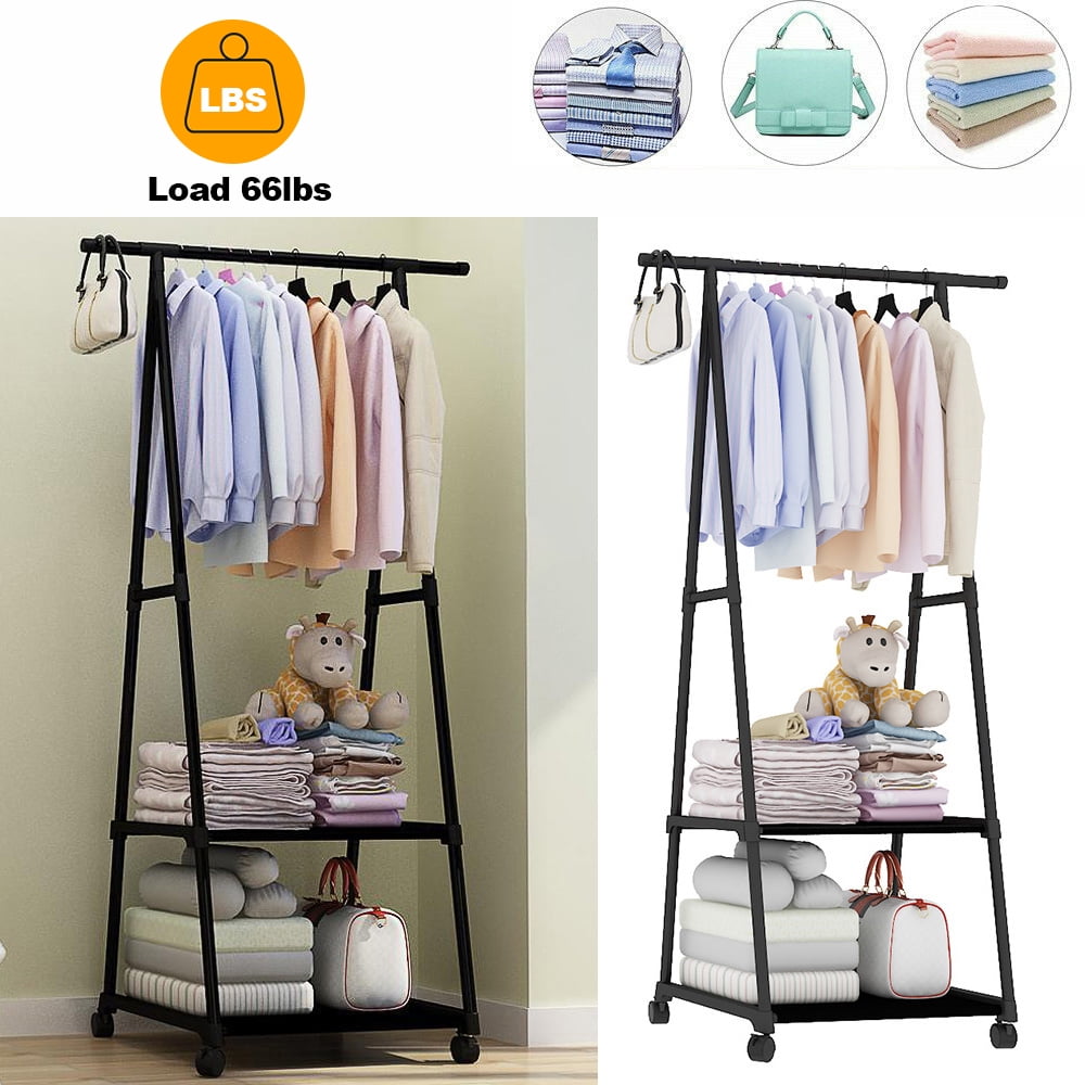 Multi function Triangle Coat Rack Portable Rolling Hanger Stand Rack Clothes Garment Rack with 2 Tier Shoe Storage Shelves Drying Organizer Rack with Wheels Walmart