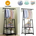 thumbnail image 1 of Clothes Rack on Wheels, Stainless Steel Rolling Garment Rack with with 2-Tier Storage Shelves and 2 Coat Hooks for Shoes, Clothing， Portable Garment Laundry Rack for Home Office, 1 of 6
