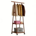 thumbnail image 1 of HioHa Portable Clothes Rack on Wheels with 2-Tier Shelves & Hooks - Stainless Steel Rolling Garment Rack for Clothing, Shoes, Laundry - Home, Office, Dorm Use (Brown), 1 of 9