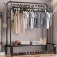 thumbnail image 1 of Clothes Rack for Hanging Clothes, Double Rods Clothes Rack with Wheels, Multi-functional Clothing Rack for Bedroom, 4 Hooks, 1 of 7