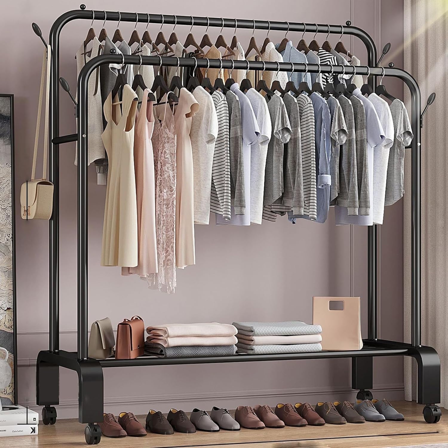 white christmas dresses VECELO Tall Clothes Stand Freestanding with Shoe Storage Entryway Coat main image 1