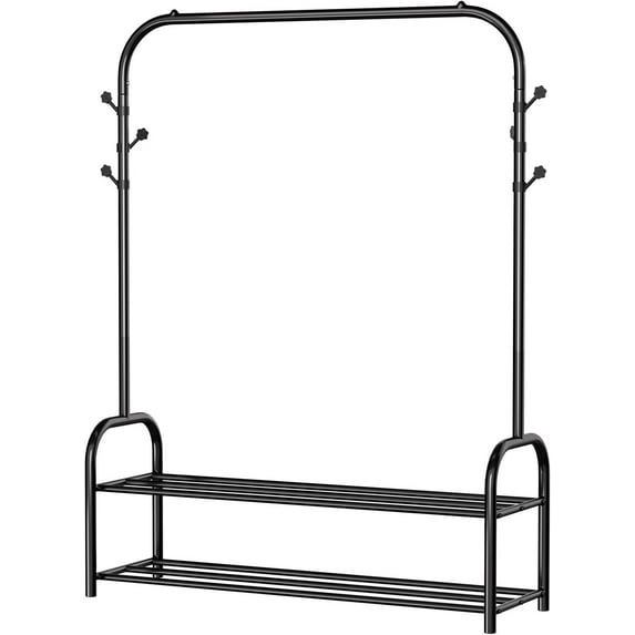 Clothes Rack for Storage and Organization, Portable Clothing Rack for Hanging Clothes, Garment Rack with Storage Shelves (Classical, Black)