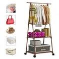 thumbnail image 1 of Clothes Rack on Wheels, Rolling Garment Rack with 2-Tier Storage Shelves for Shoes, Clothes, Portable Garment Laundry Rack for Home Office, Brown, 1 of 5