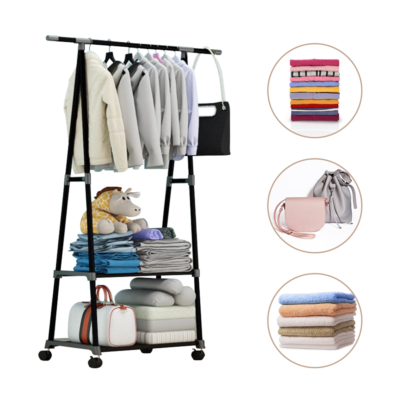 Garment Rack Office Clothes Rack on Wheels Steel Rolling Garment Rack with 2-Tier Storage ...