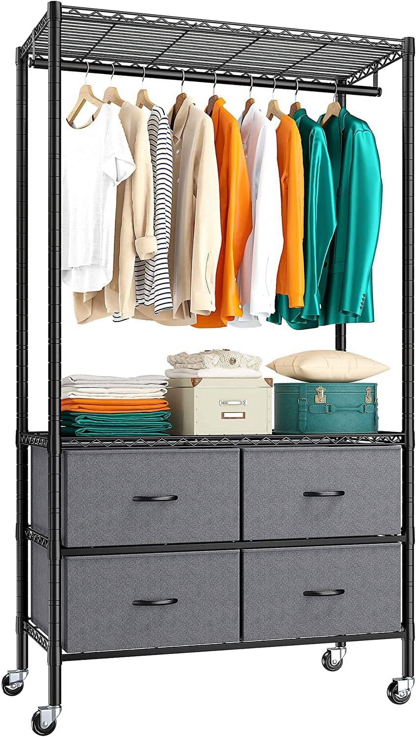 Clothes Rack with 4 Drawers and Shelves,Heavy Duty Clothing Rack for ...