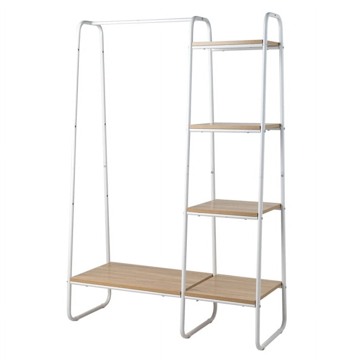 Clothes Rack with 5 Wood Shelf, Freestanding Clothing Rack，Garment Rack