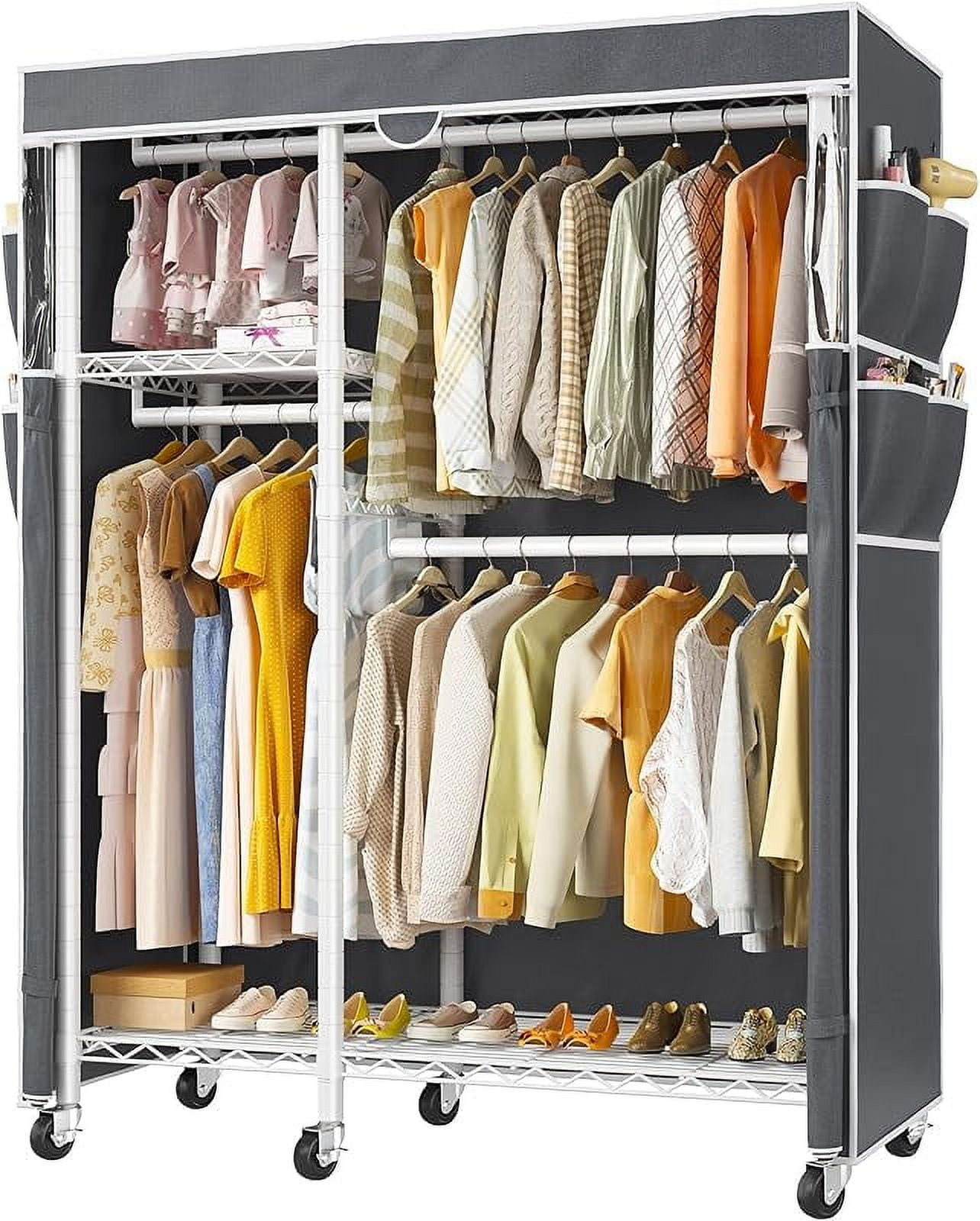 Mobile Clothes Racks Clothes Rack with Cover Heavy Duty Portable Closet for Hanging Clothes ...