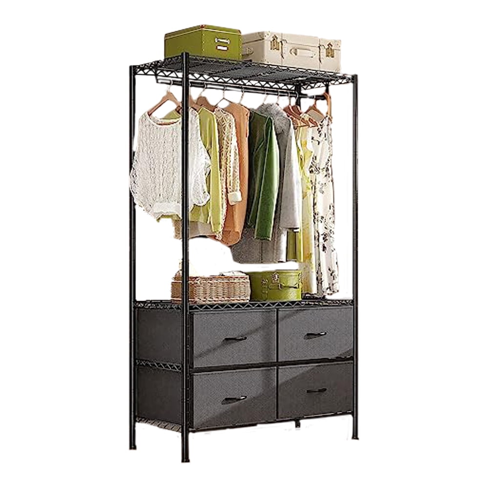 Clothes Rack with Drawers, Garment Rack with Adjustable Wire Shelf