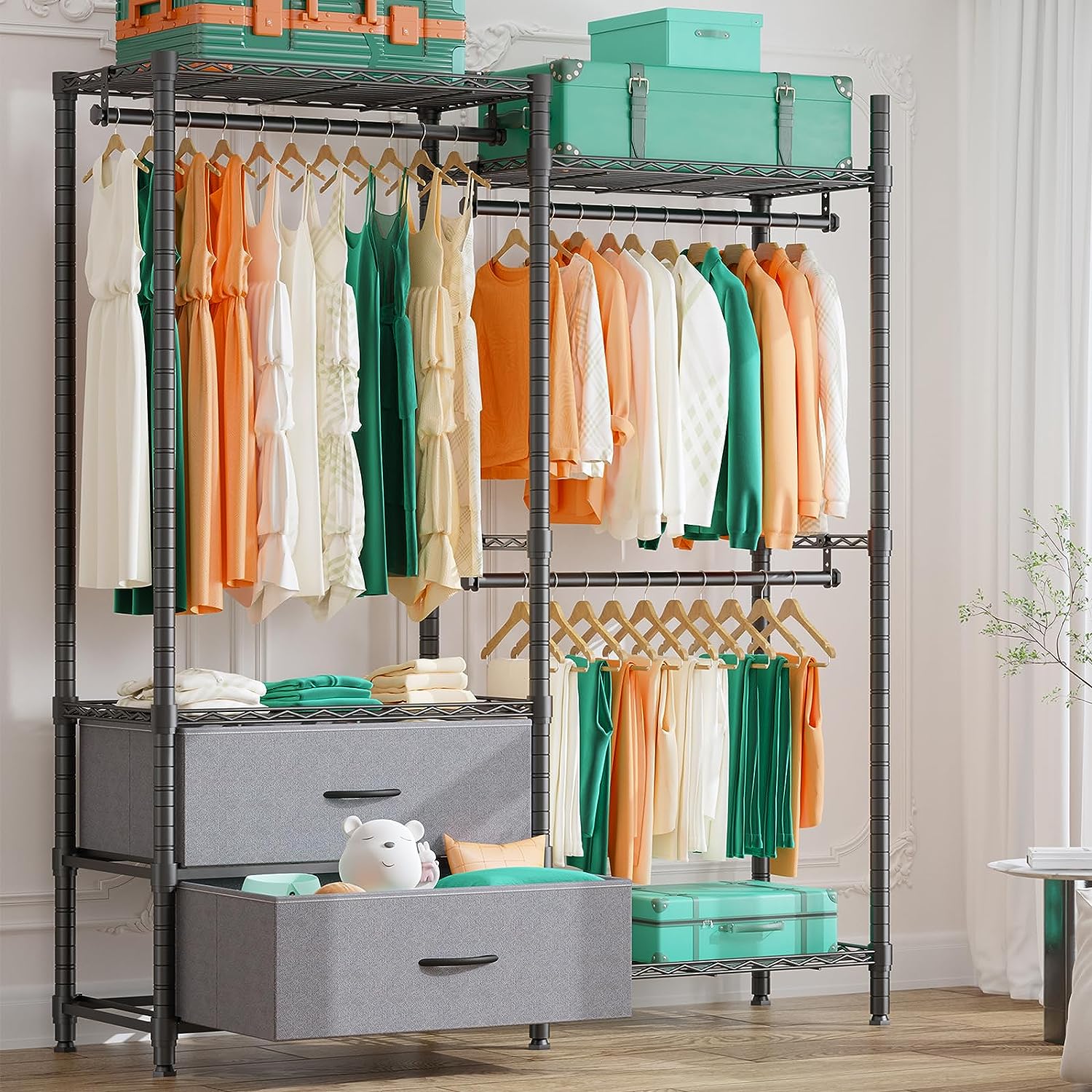 Clothes Rack with Drawers Portable Garment Rack for Hanging Clothes