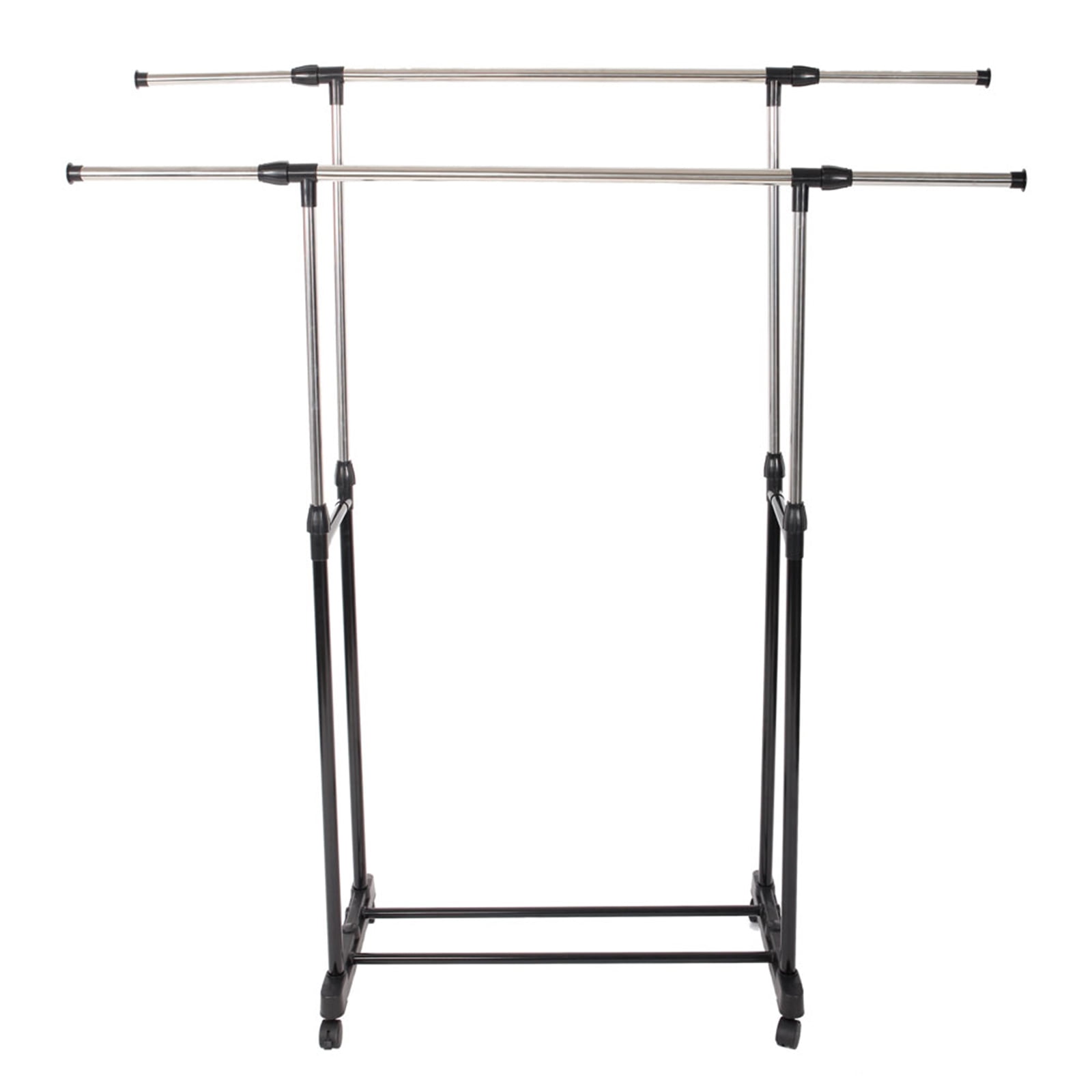 Clothes Rack with Shoe Shelf, Dual-bar Vertical & Horizontal Stretching Stand, Black & Silver