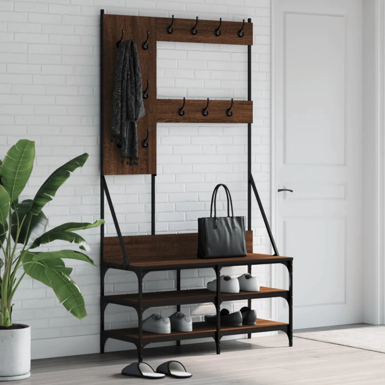 Clothes Rack with Shoe Storage Brown Oak 100x40x184 cm - Walmart.com