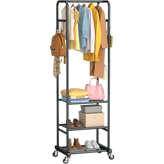 Clothes Rack with Wheels, Freestanding Garment Rack with 3 Metal ...