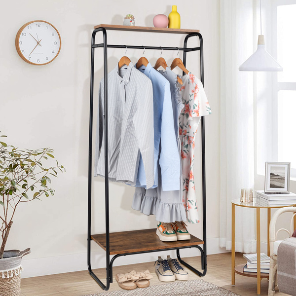 Clothes Rack with Wood Shelf, Freestanding Clothing Rack, Garment Rack