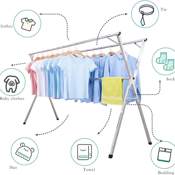 Clothes Racks for Hanging,94.5 inch for Stainless Steel Adjustable and Foldable Space Saving Laundry Clothes Drying Rack for Indoor Outdoor with Windproof Hooks