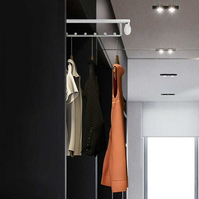Clothes Rail Retractable Closet Pull Out Rod Hanger Wardrobe