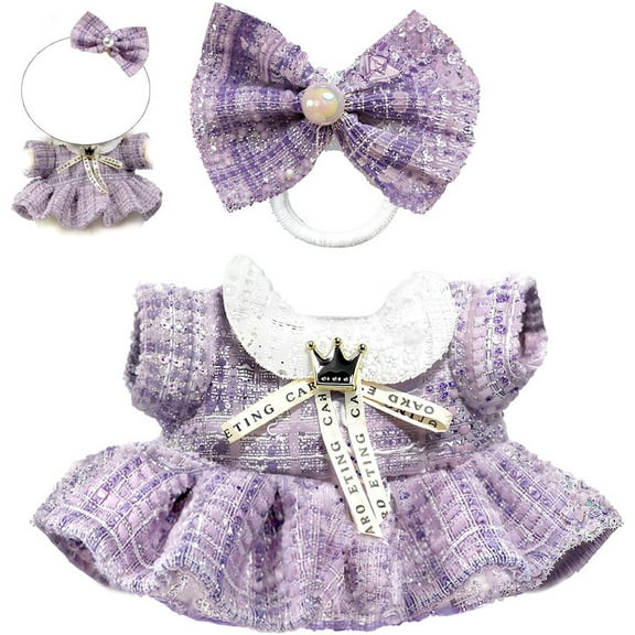 Clothes Set for 17cm Doll (NO Doll), Luxury Chic Style 2-Piece Accessories for 17cm Dolls, Premium Fashion Outfits - Bow Headdress + Plaid Tweed Dress
