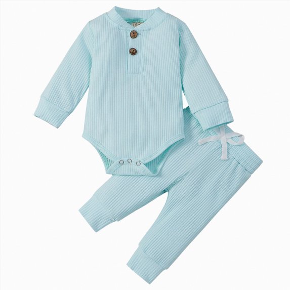 Clothes Set For Kids Little Boys Fall Winter Solid Color Long Sleeve Drawstring Pants 0-24M Everyday Outfit 2Pcs