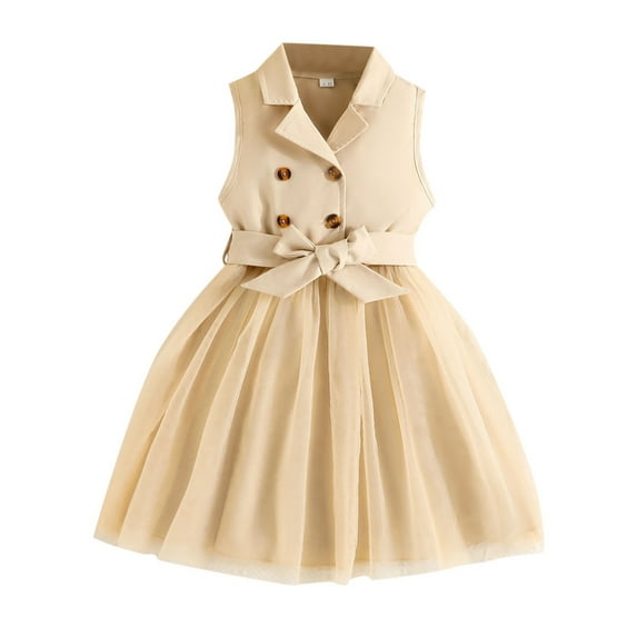 Clothes Set For Toddler Baby Girl Toddler Girls Princess Dresses Sleeveless Button Tops Sundress Tutu Skirts Outfit Beige Casual Toddler Girl Outfits 3 Years-4 Years