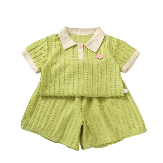 Clothes Sets for Toddler Girls Girls' Summer Short Sleeve Set Children's Solid Color Casual Sweet Short Sleeve Shirt Shorts Two-Piece Set（6 Month-8 Years）