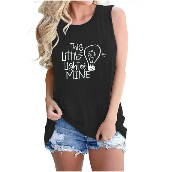 Clothes Spring 2023 Clearance,AXXD O-Neck Sleeveless Printed Loose Racerback Tank Tops for Women Black 4