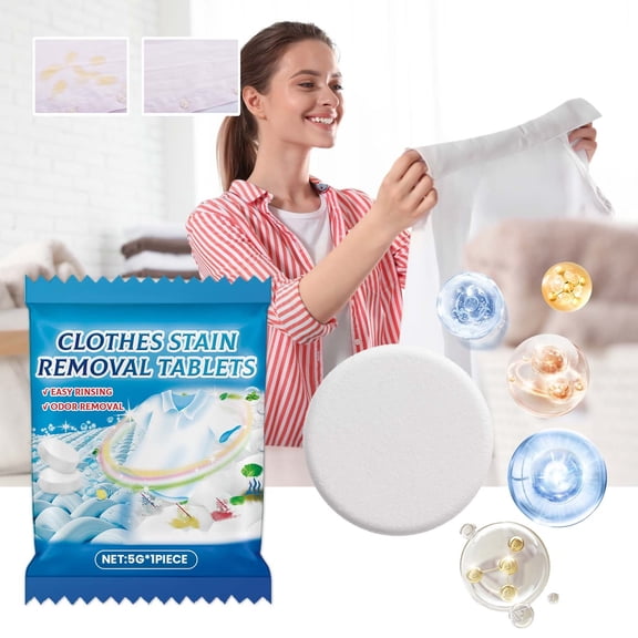 Clothes Stain Removal Tablets, Fabric Stubborn Spot Eliminator, Household Laundry Deep-Cleaning Agent, Eliminates Dirt Odors, Easy-to-Use Laundry Tablets for Clean Clothes