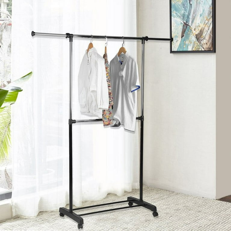 Clothes Stand Rack Double Bar Adjustable Garment Hanger Drying