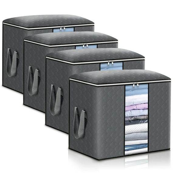 Clothes Storage 4PCS Storage Bags for Clothes Closet Organizers 90L Large Capacity with 3 Layer Fabric Storage Bags for Blankets, Comforters and Bedding