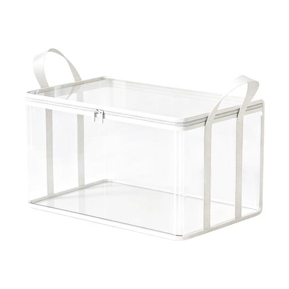 Clothes Storage Bag, 13X10X10 Inch White Medium Clear Plastic Storage Container, Travel and Moving Friendly Clear Organizer with Full Zip Lid and Dual Carry Handles, Multi-Use